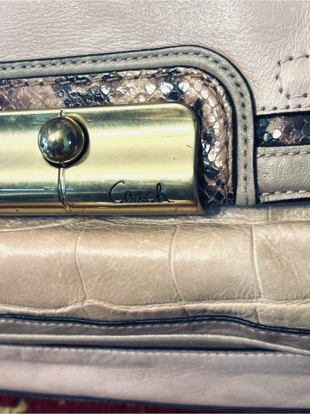 Coach Beige Leather Shoulder Bag with Gold Hardware